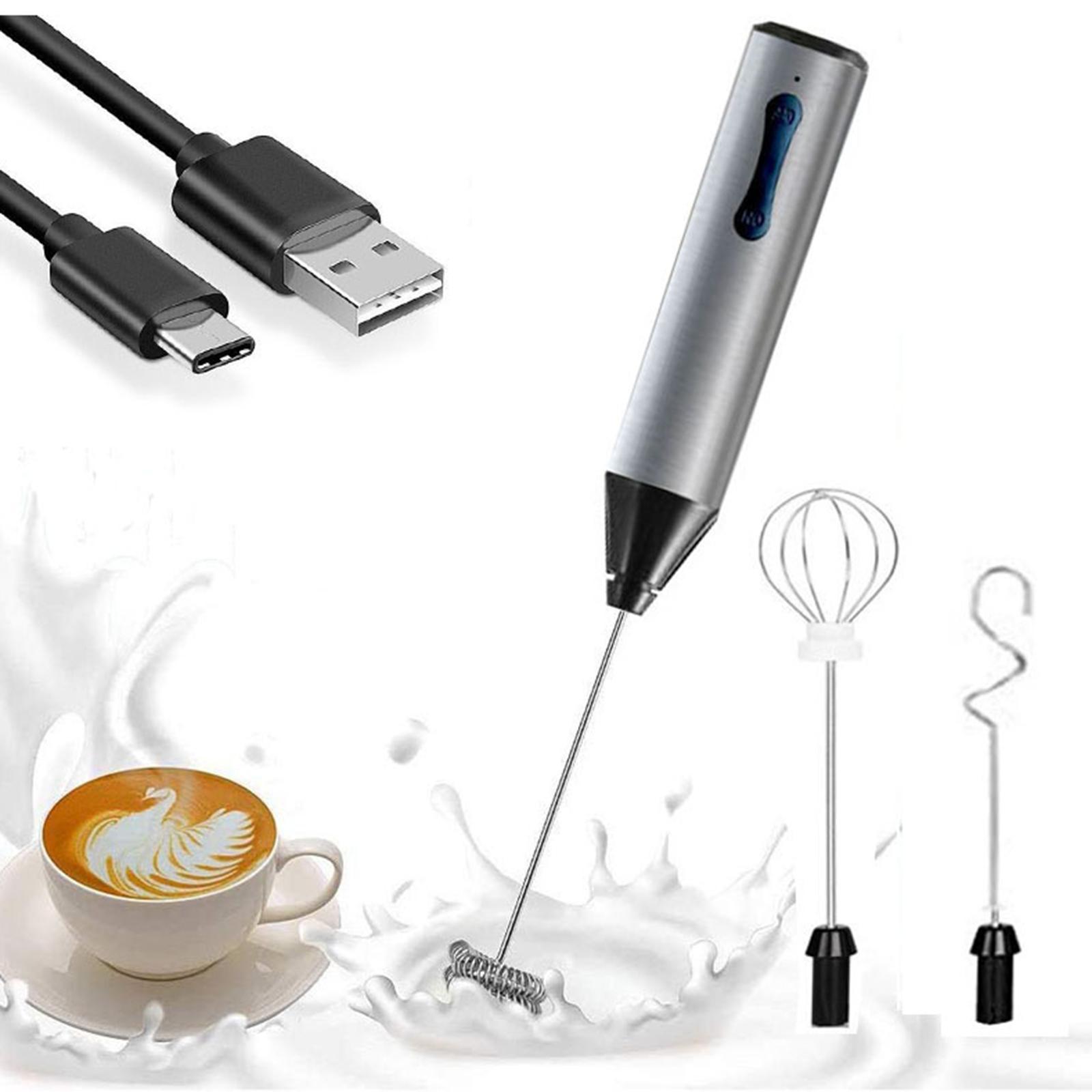 Milk Frother Egg Beater with 3 Stainless Whisks Whisk Coffee for Cappuccino