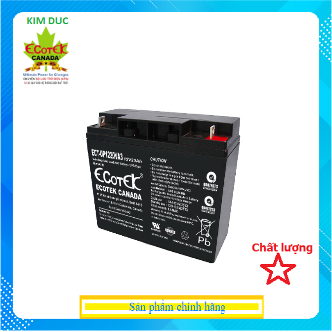 Ắc quy ECOTEK, ECT-UP1220VA3,12V20AH - Dùng cho Bộ Lưu Điện - Hàng Chính Hãng