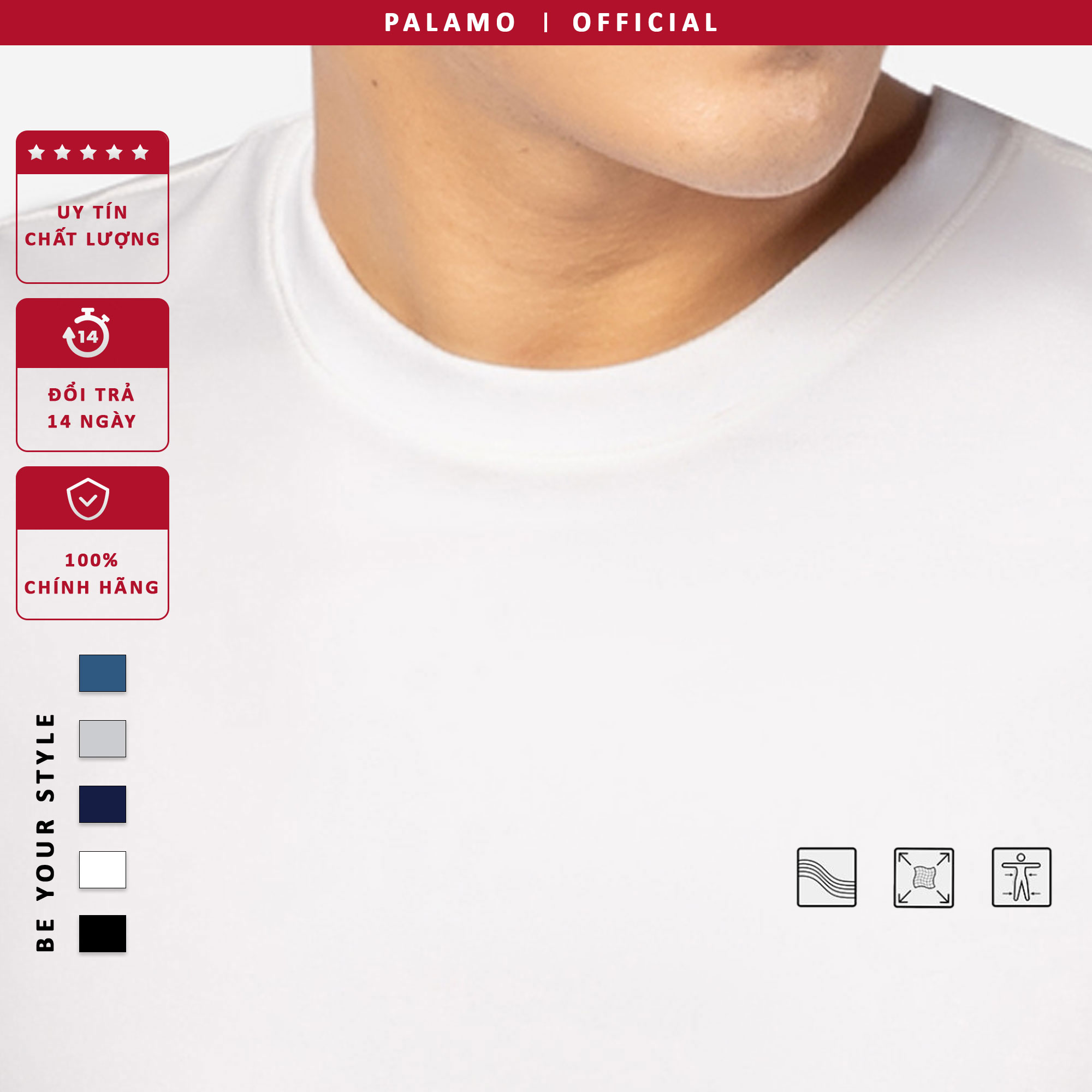Áo thun nam cotton compact Palamo classic regular fit / màu trắng