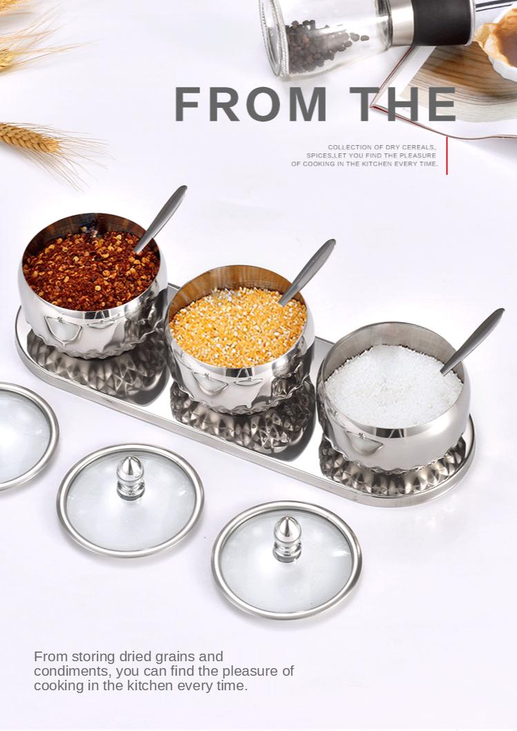 Đồng Hồ Nam Dây Thép Không Gỉ Gia Vị Bình Châu Âu Gia Vị Hộp Thìa Nắp Kính Gia Vị Bộ Bình Vật Dụng Nhà Bếp