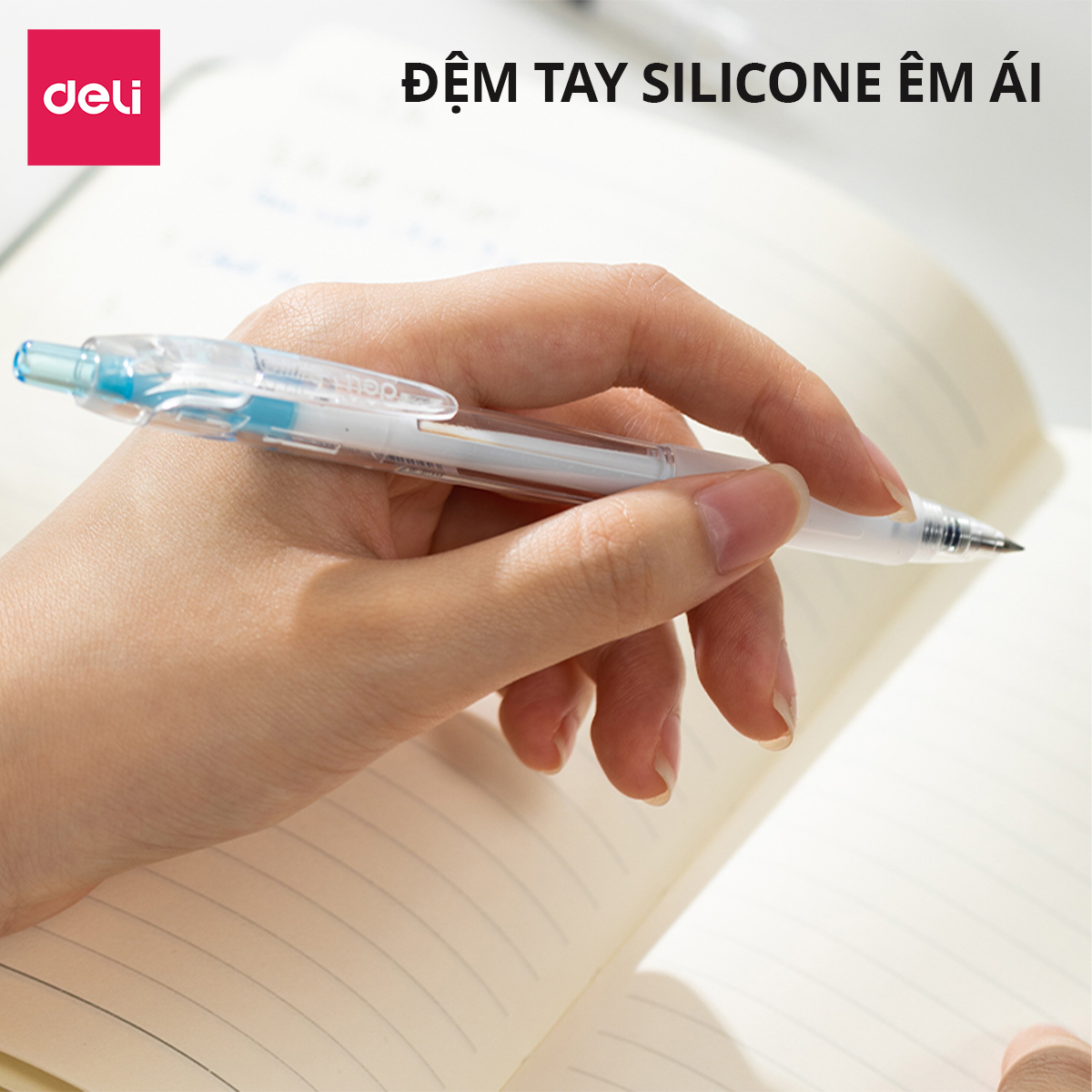 Bút gel bút bi nước mực xanh ngòi 0.5mm Deli, Bút bi bấm mực gel trơn tru viết sổ caligraphy dành cho văn phòng học sinh