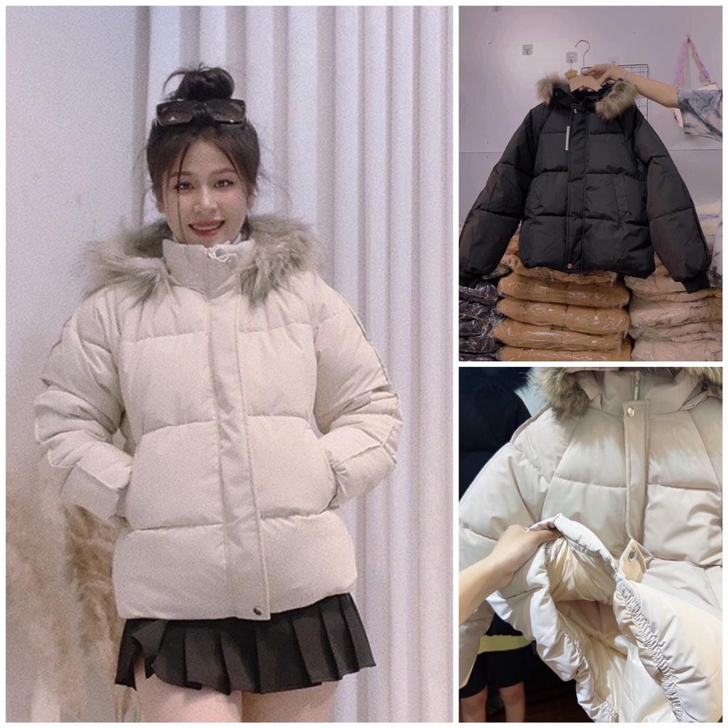 Áo Khoác Phao Mũ Lông Form Rộng, Áo Phao Nữ Đại Hàn Ulzzang
