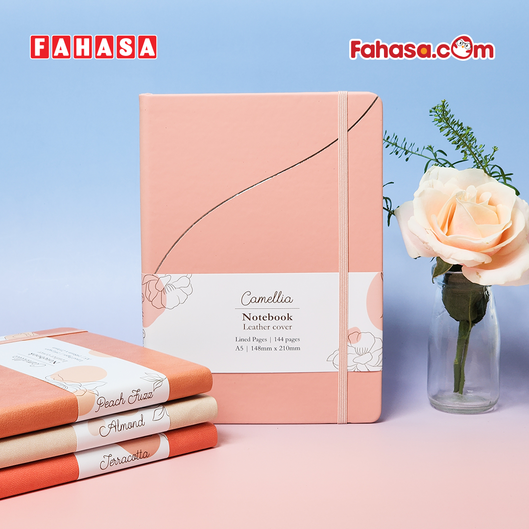Sổ Da Bìa Cứng Camellia A6 - Kẻ Ngang - 120 Trang 100gsm - The Sun - Pretty Pink
