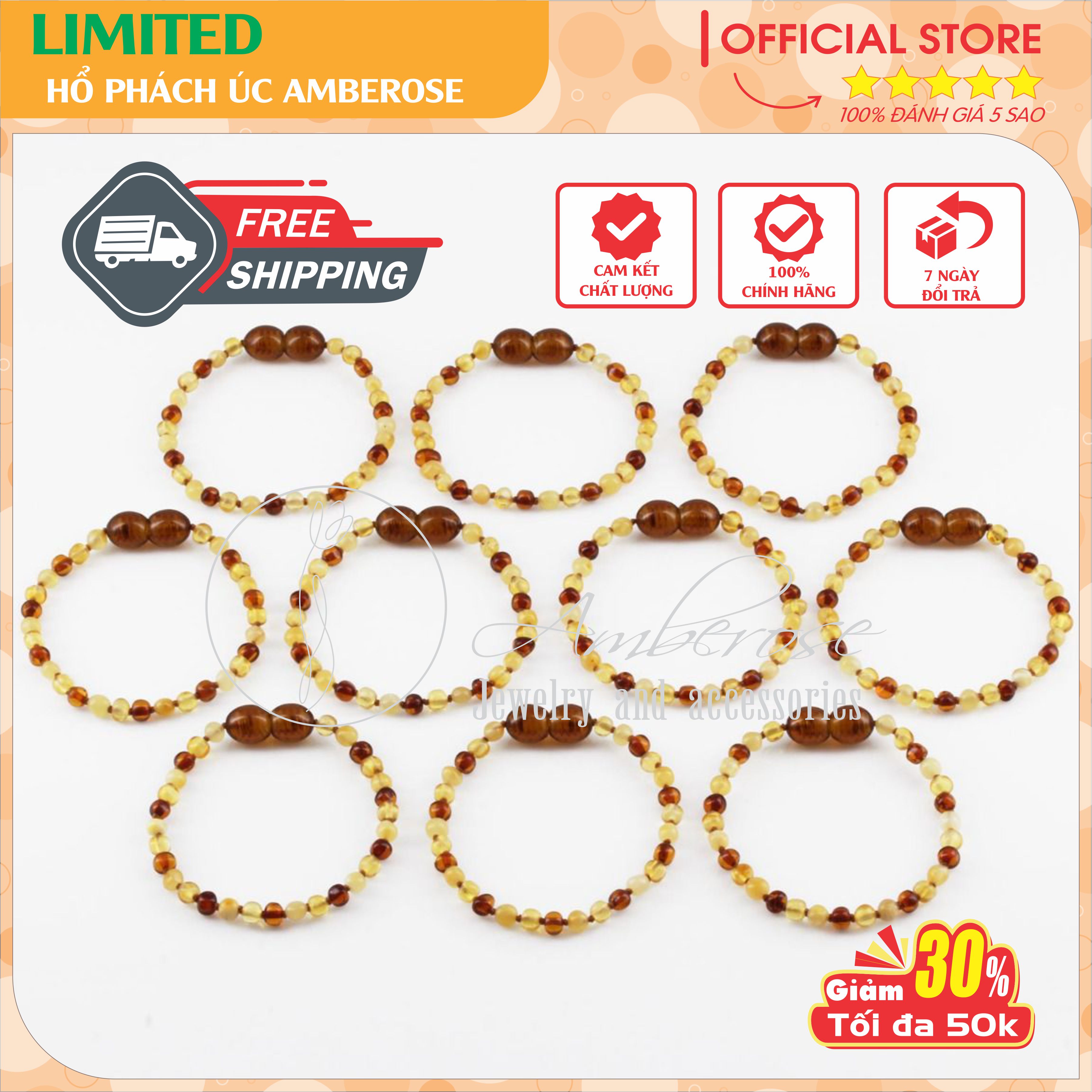 Bộ Vòng Hổ Phách Amber Úc Cho Bé 0 - 10 tuổi SABLMT1022