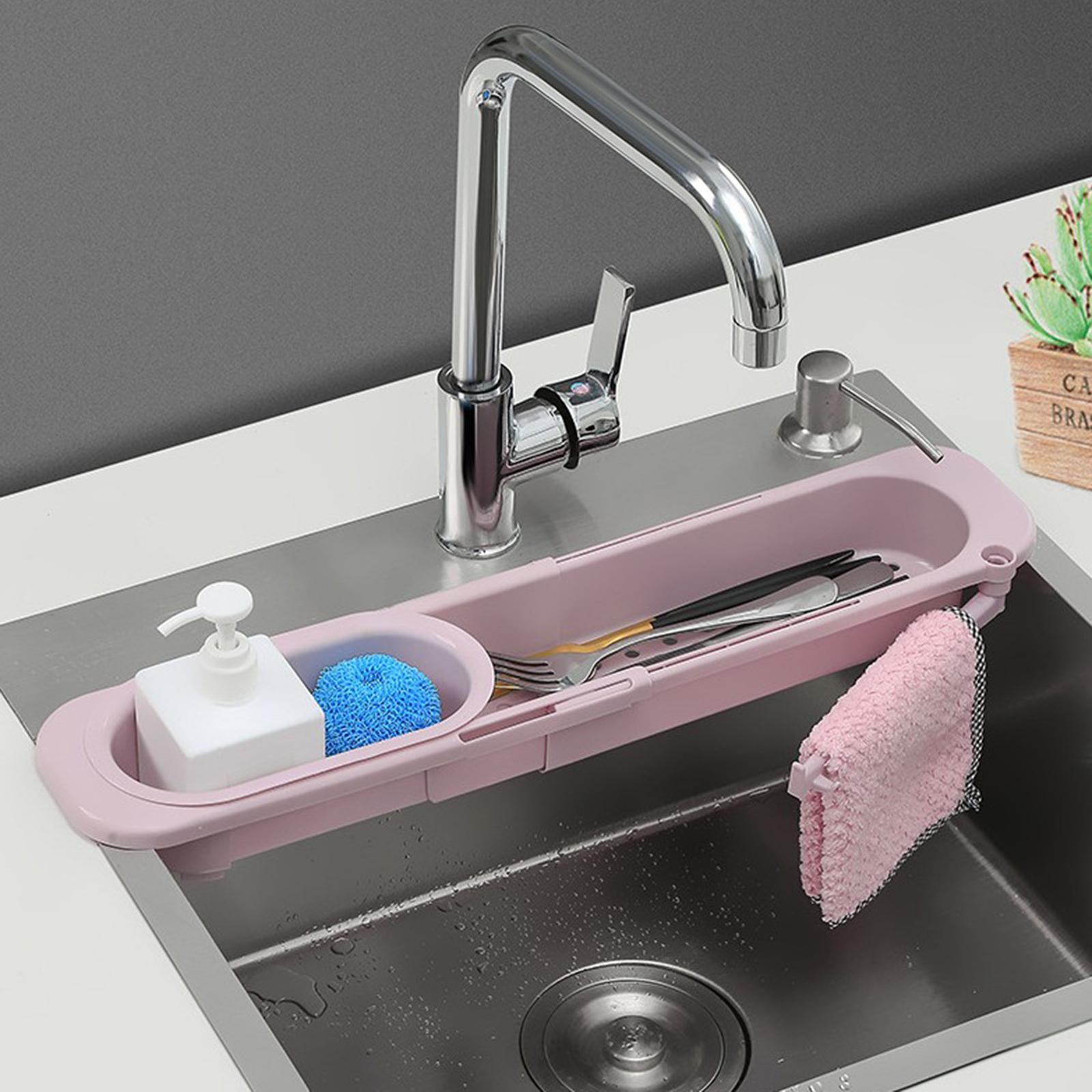 2x Kitchen Telescopic Sink Rack Soap Sponge Holder Storage Drain Basket