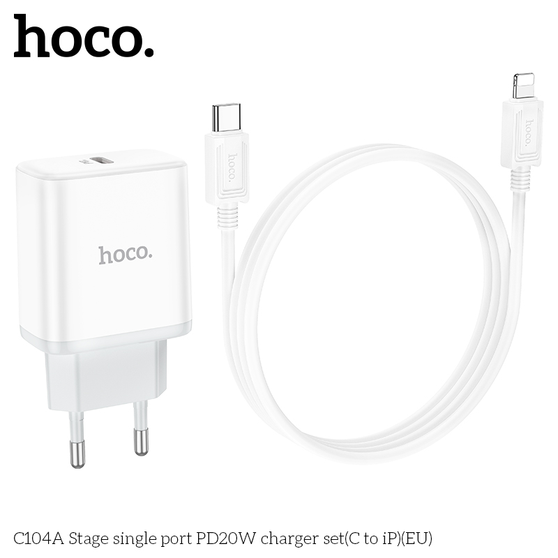 Bộ Sạc Nhanh Dành Cho Hoco C104A PD20W QC3.0 Type-C To Ip Hàng Chính Hãng