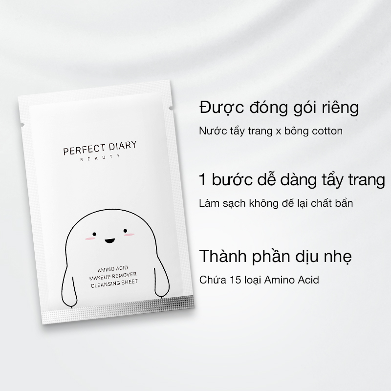 Khăn Ướt Tẩy Trang Perfect Diary Chứa Amino Acid Làm Sạch Lớp Trang Điểm 1PCS (1 Miếng)