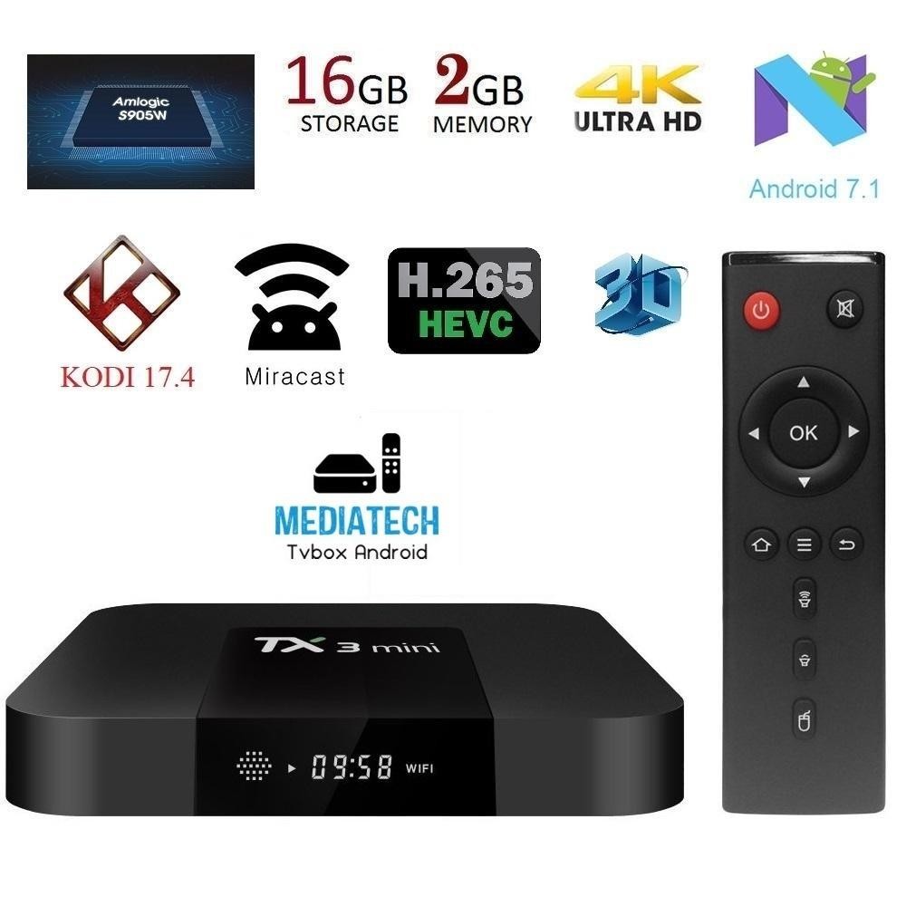 Android Tivi Box TX3 Mini - A, Bluetooth 4.1, Phiên Bản Mới 2019, 2GB Ram Và 16GB Bộ Nhớ Trong, Hệ Điều Hành Android TV 7.1.2, Hàng Nhập Khẩu