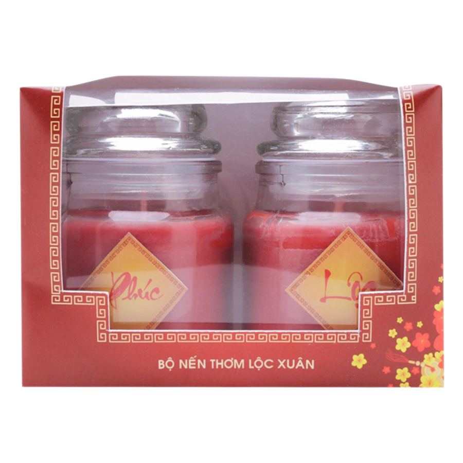 Bộ Nến Thơm Lộc Xuân Chữ Phúc - Lộc Quang Minh Candle D6H9 - Đỏ