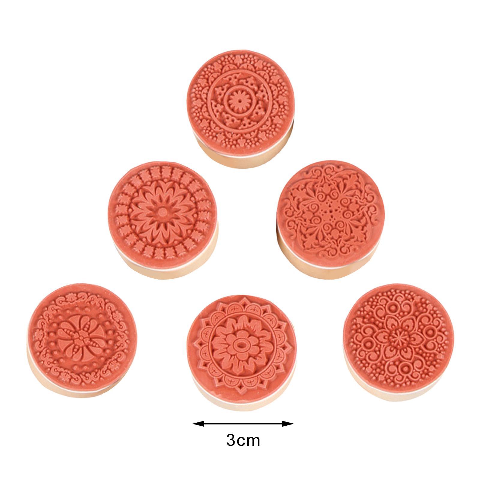 6Pcs Wooden Stamp Decorative Stamp English Rubber Stamp Set Circular Wooden Rubber Stamp Durable for Card Making Wooden Retro Pattern Stamp