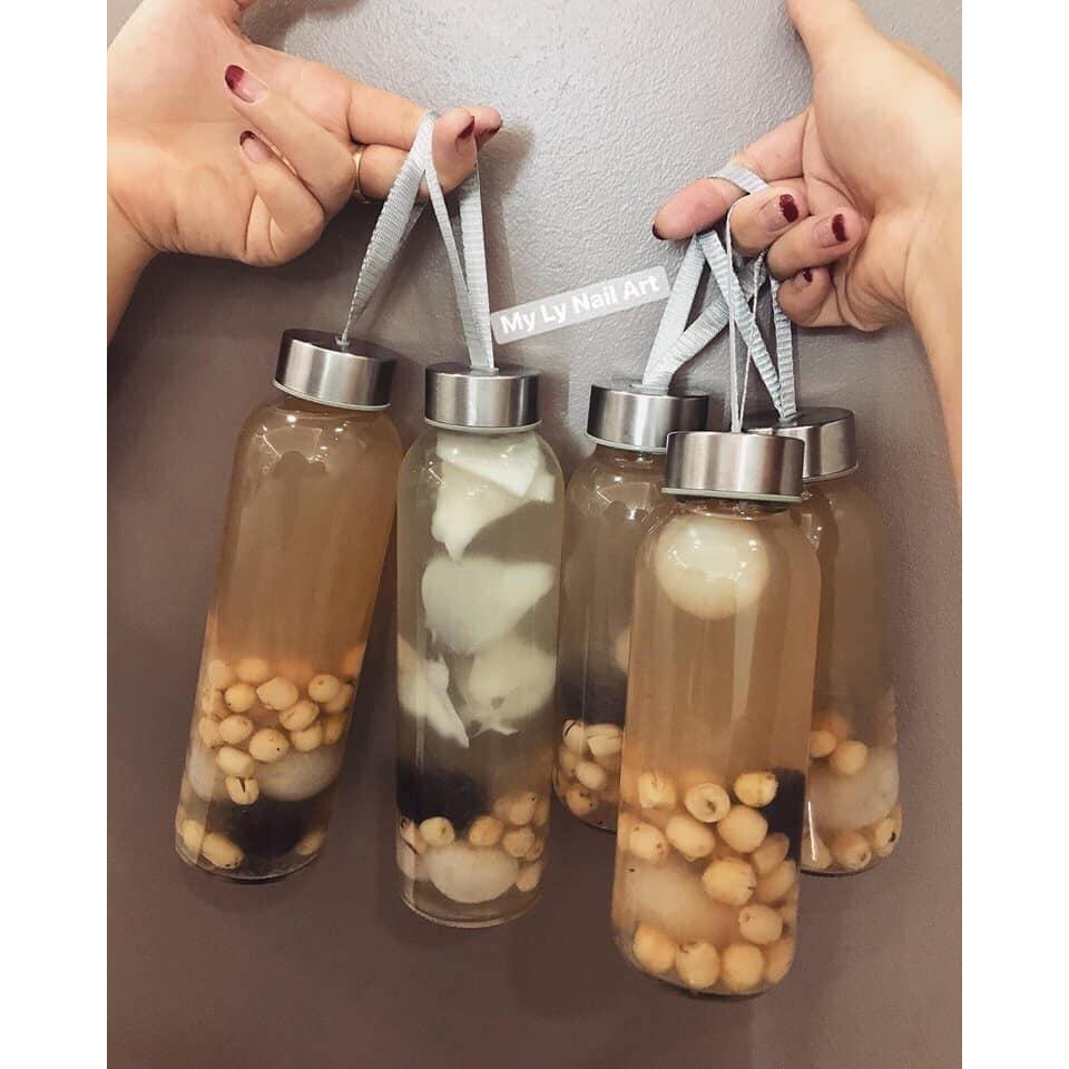 Combo 5 Bình Nước Thủy Tinh, Chai Detox Có Dây Xách 500ml