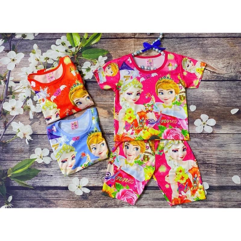 Bộ Thun Bé Gái Size 9-21Kg, 9 Tháng 5,5 Tuổi Công Chúa Elsa, In 3D Áo Quần Thun Lạnh Dễ Thương