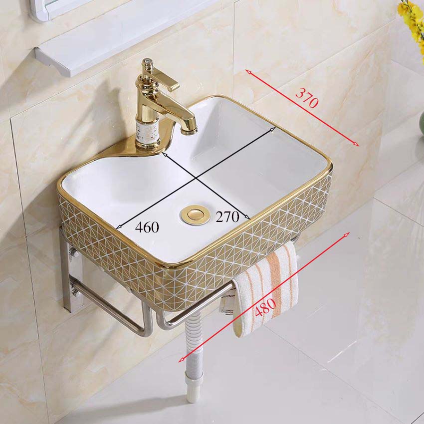 Lavabo để bàn màu vàng gold vân sọc phong cách hoàng gia