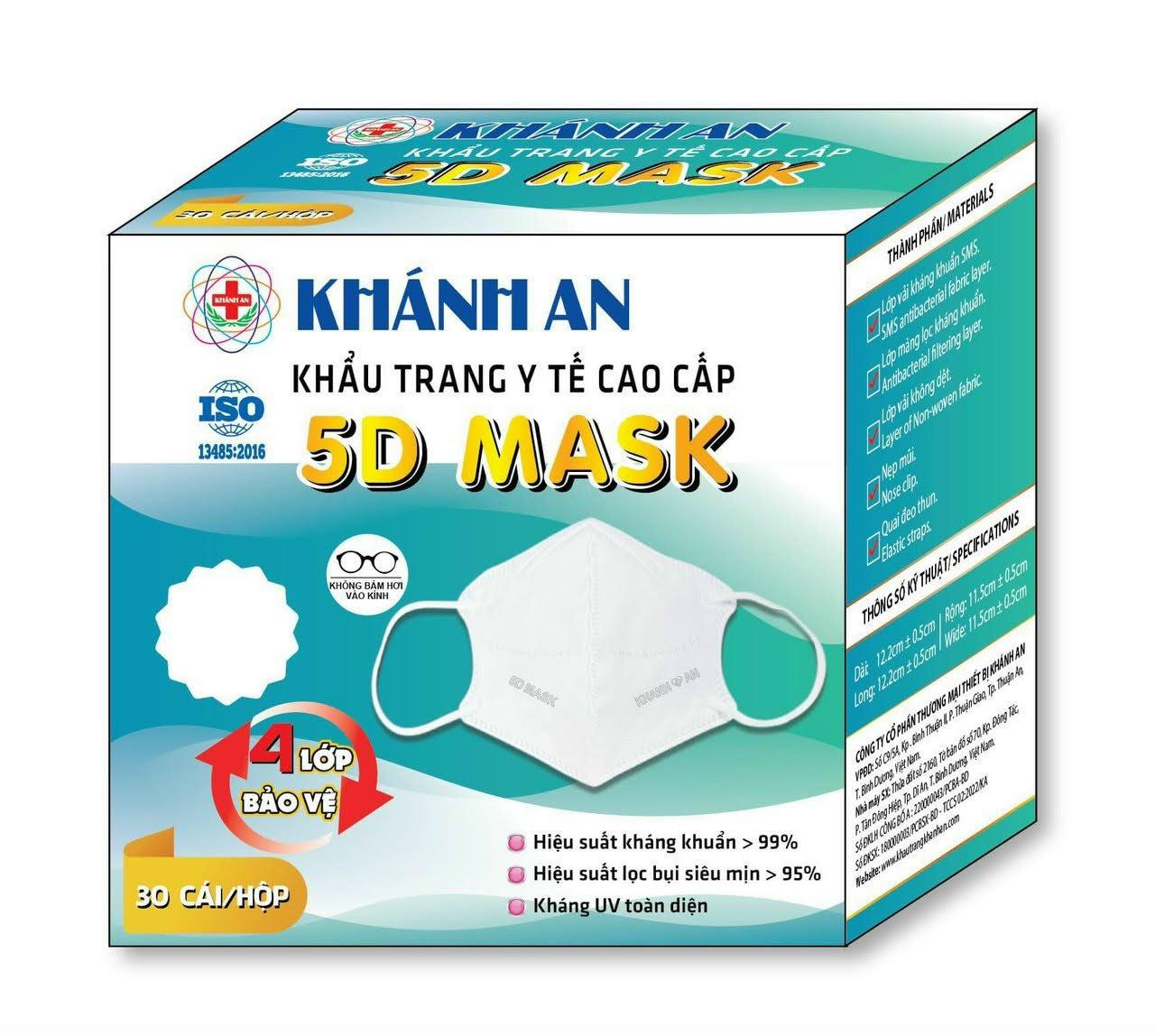 Khẩu trang y tế 5D MASK 4 lớp Khánh An cao cấp ngăn bụi vi khuẩn ngăn UV 95 đến 99% - XANH