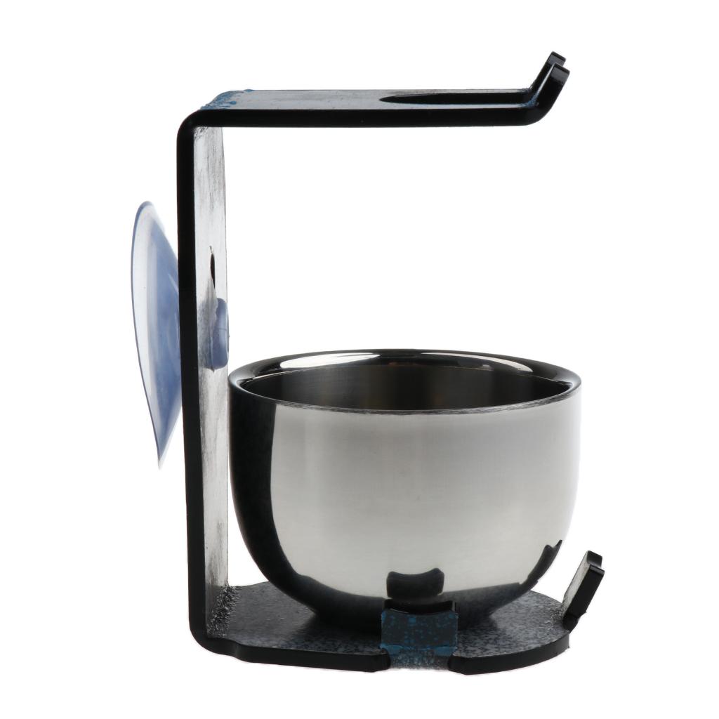 Men's Stainless Steel Shave Soap Bowl Mug + Broken-resistant Acrylic Shaver Frame Stand Set Shaving Brush Holder Travel Kit