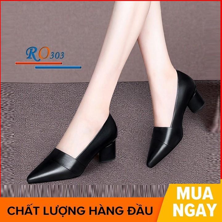 Giày cao gót nữ đẹp đế vuông 5 phân màu đen hàng hiệu rosata ro303