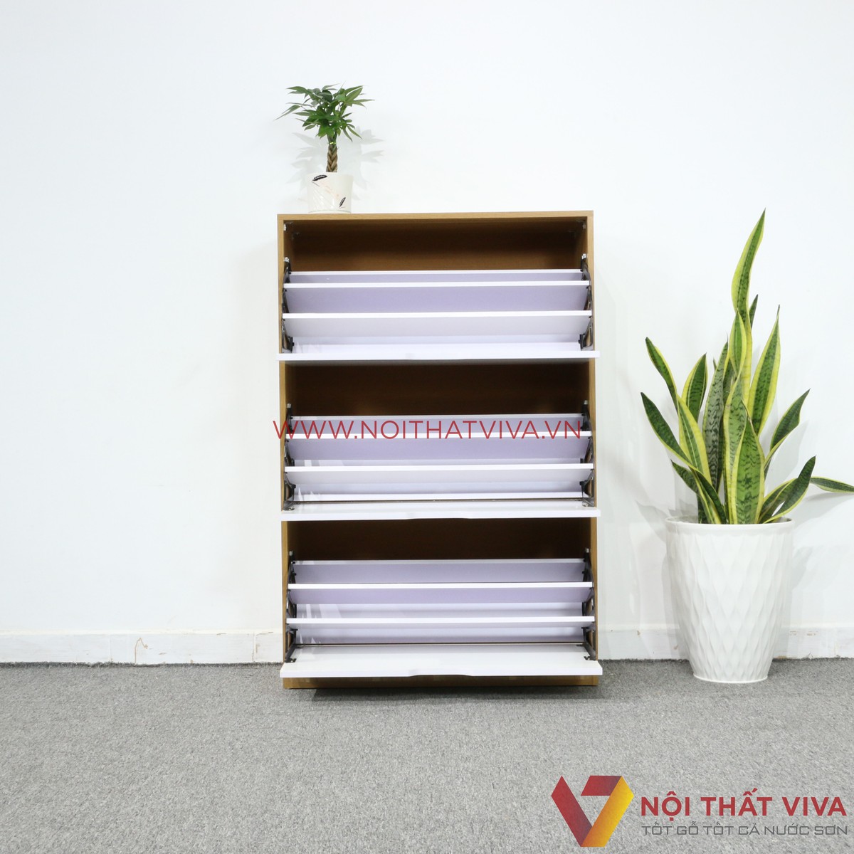 Tủ Giày Thông Minh Gỗ Công Nghiệp Màu Sọc Vàng 3 Tầng Đẹp Giá Rẻ