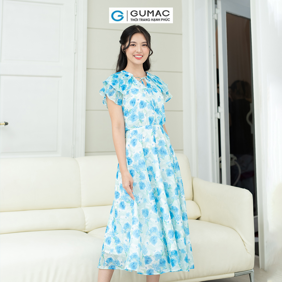 Đầm xòe phối dập ly GUMAC DD08060