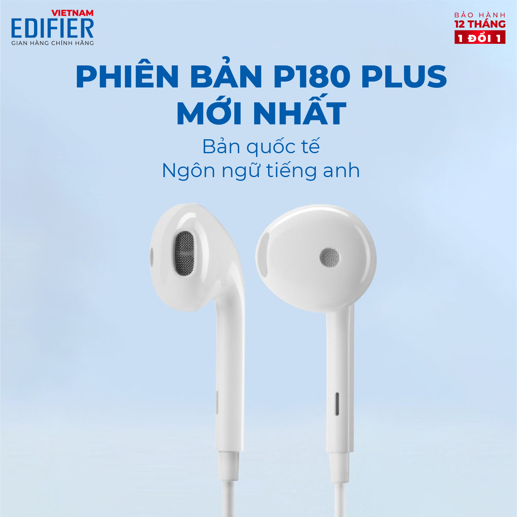 Tai nghe nhét tai có dây EDIFIER P180 PLUS Chân cắm 3.5 Chất liệu TPE dài 1.3m - Hàng chính hãng