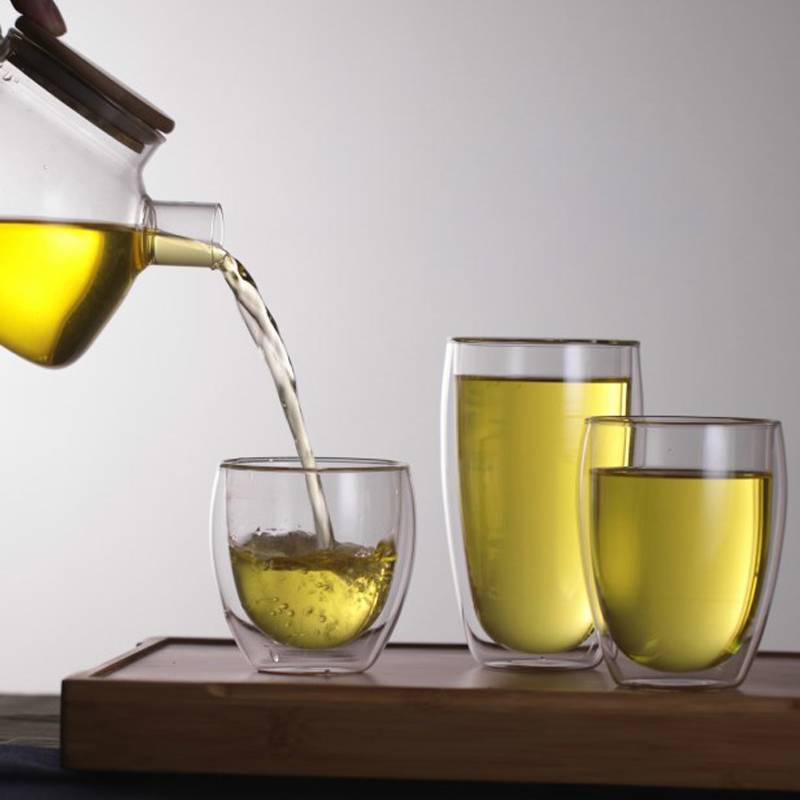 Ly cốc thủy tinh 2 lớp giữ nhiệt, cách nhiệt dùng uống trà, cafe đa năng loại 80ml-240ml-350ml-450ml-650ml tùy chọn