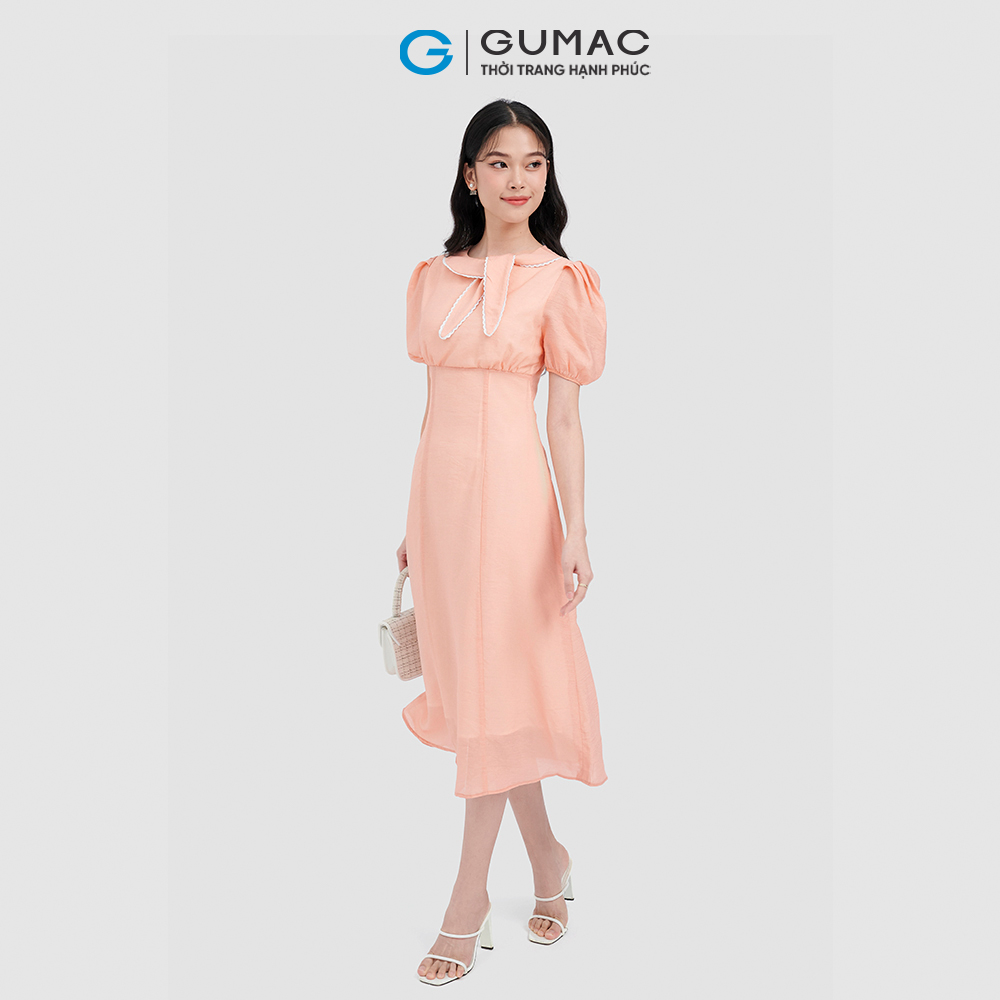 Đầm form A GUMAC DC12033 cổ nơ viền ren thanh lịch