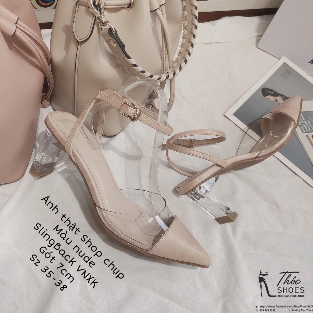 Giày cao gót / Sandal SlingBack Mũi Nhọn VNXK - Chiều cao gót 7cm , Size 35-39 Thóc.Store