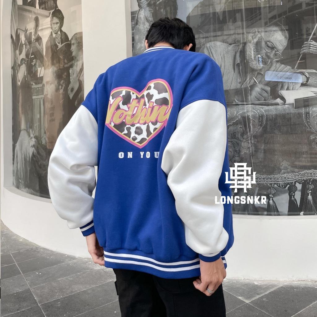_ Áo khoác Varsity Nothing On họa tiết Longsnkr chất nỉ giữ nhiệt và thoáng - Bomber /Vars