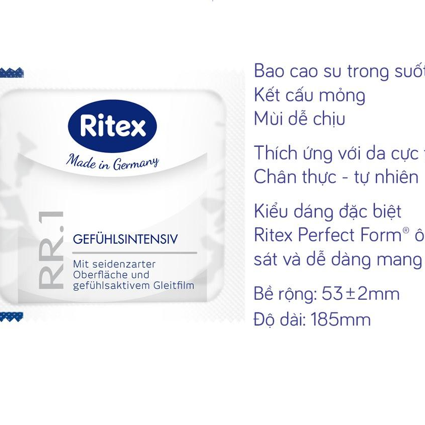 Bao cao su Ritex RR1 trong suốt, mềm mịn, siêu bền hộp 3 bao - Hàng nhập khẩu chính hãng