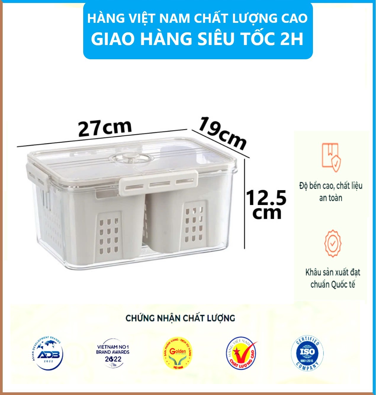 Bộ hộp rổ trong HOKORI nhựa VIỆT NHẬT cao cấp - 2 ngăn, 3 ngăn, tách nước - Thực phẩm tủ lạnh - Hàng Việt Nam