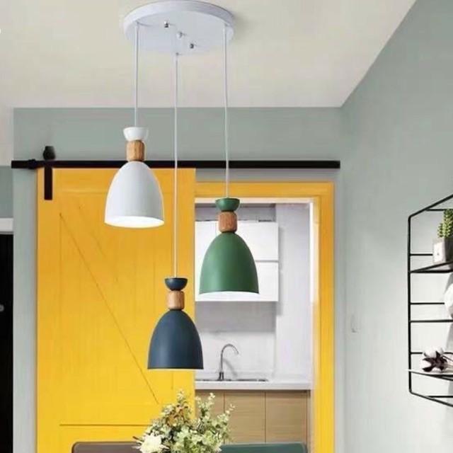 Đèn thả bàn ăn chao 3 màu đầu gỗ