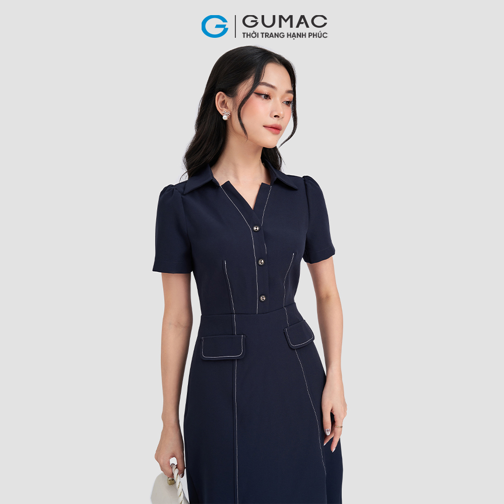 Đầm cổ đức chỉ viền GUMAC DD03059