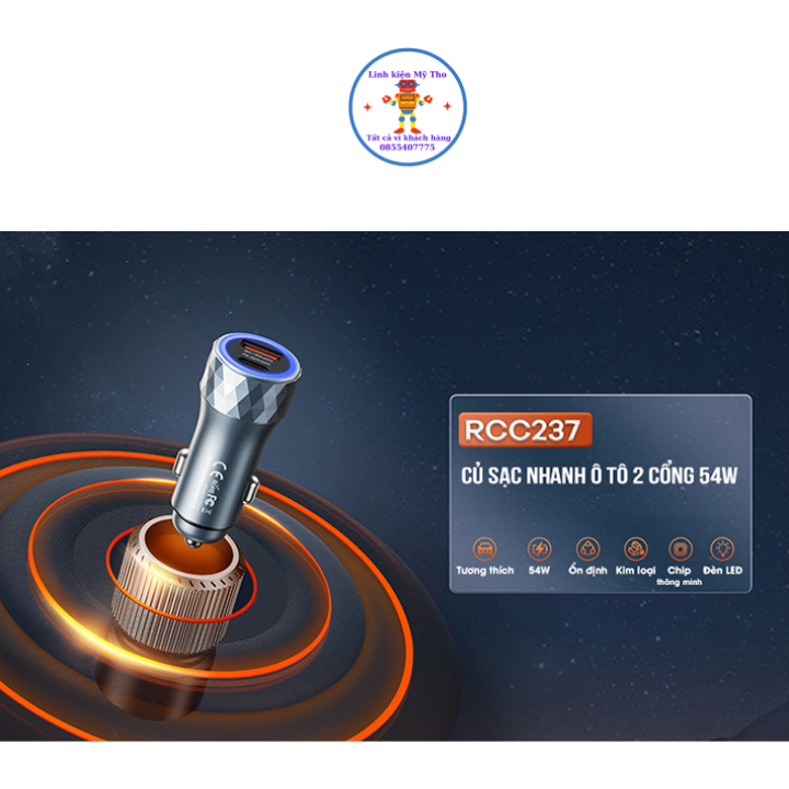 Cóc sạc xe hơi Re-max RCC-237 thiết kế sang trọng hỗ trợ công nghệ an toàn tốc độ sạc nhanh đáp ứng phần lớn các thiết bị