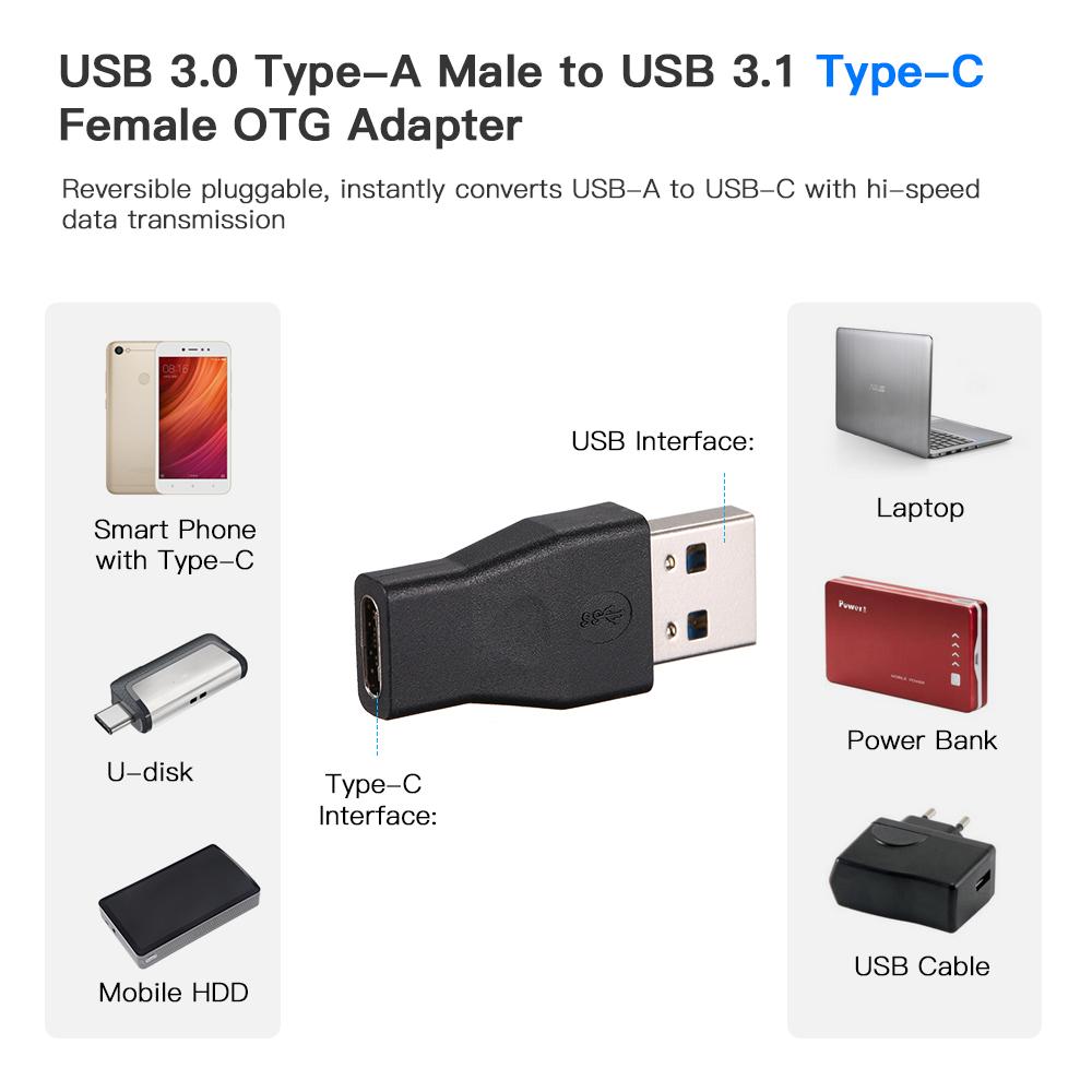 USB 3.1 Type C Adapter USB 3.0 Male to USB-C Female OTG Converter for Macbook Replacement for Xiaomi Mi5 Mi6 for Samsung