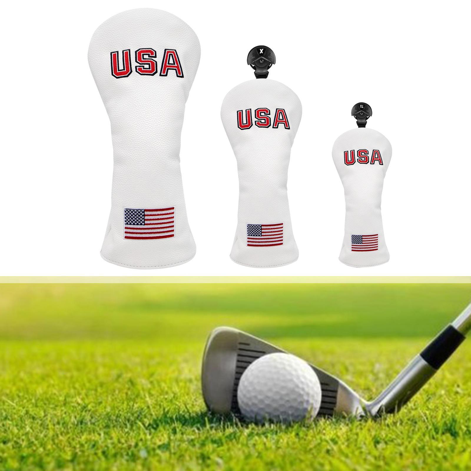 3pcs Golf Head Cover with Number Tags Headcover Guard for Driver Fairway Wood