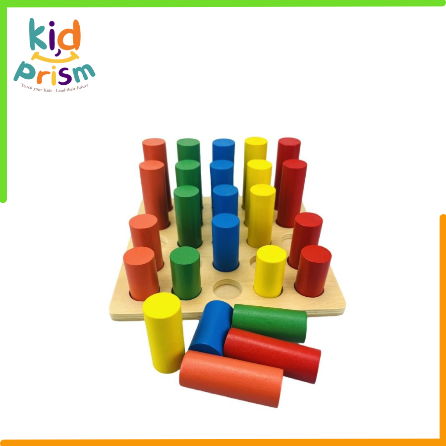 Đồ Chơi Montessori - Bảng Khối Trụ So Sánh Giúp Bé Nhận Biết Màu Sắc Hình Khối Và Kích Thước (Hàng Cao Cấp 25 khối)