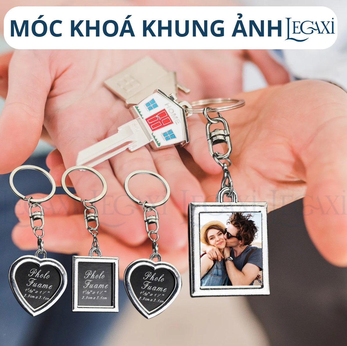 Móc Chìa Khoá Khung Ảnh Mini Hình Trái Tim, Chữ Nhật Phù Hợp Làm Quà Tặng Người Yêu, Vợ Chồng, Người Thân