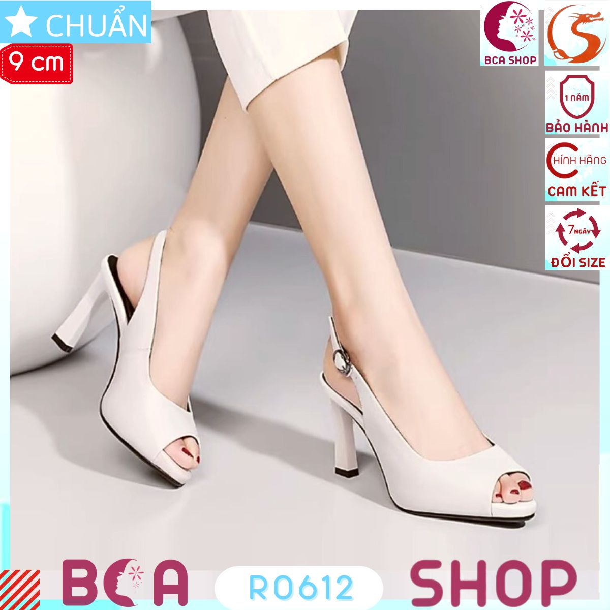 Cao gót công sở nữ hở mũi 9p RO612 màu trắng ROSATA tại BCASHOP bề mặt trơn lì đơn giản, tinh tế cho cô nàng công sở