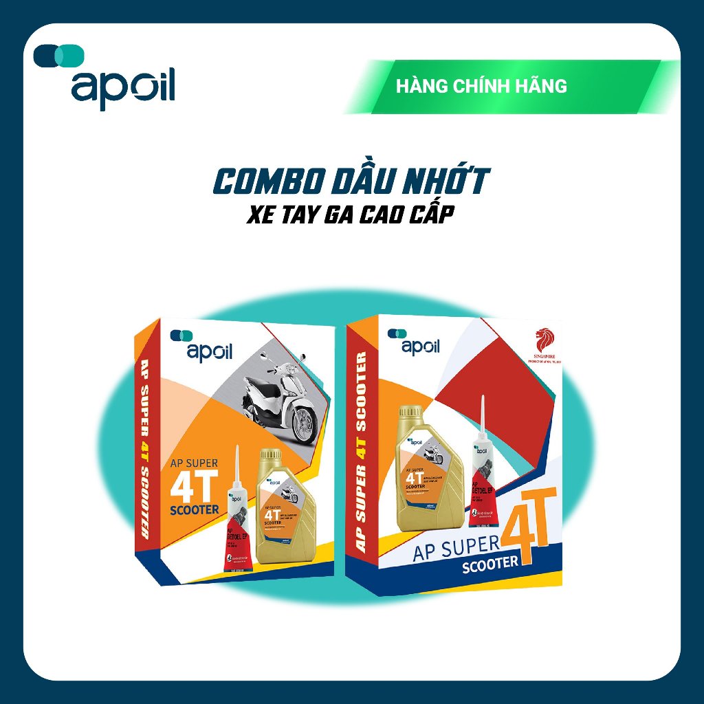 Combo Dầu nhớt xe tay ga - AP OIL - Dầu động cơ và Dầu hộp số - Dung tích 0.8L nhớt máy và nhớt số