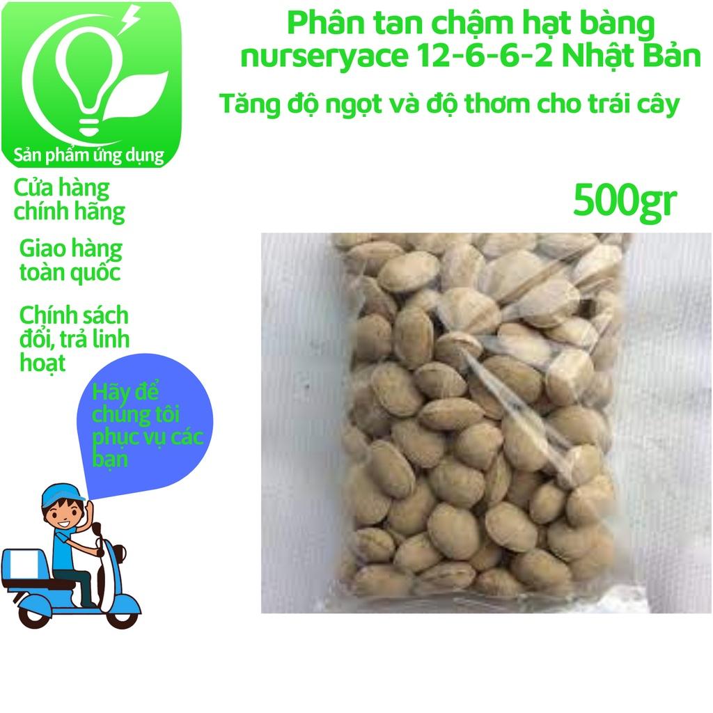 Phân tan chậm hạt bàng nurseryace 12-6-6-2 Nhật Bản 500gr cho Bonsai, hoa lan, cây cảnh, cây ăn trái