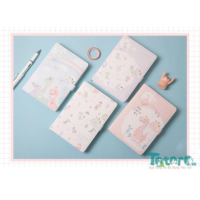 Sổ tay da A5 trang trí từng trang Khủng Long Pastel Tinh Nghịch kèm bookmark