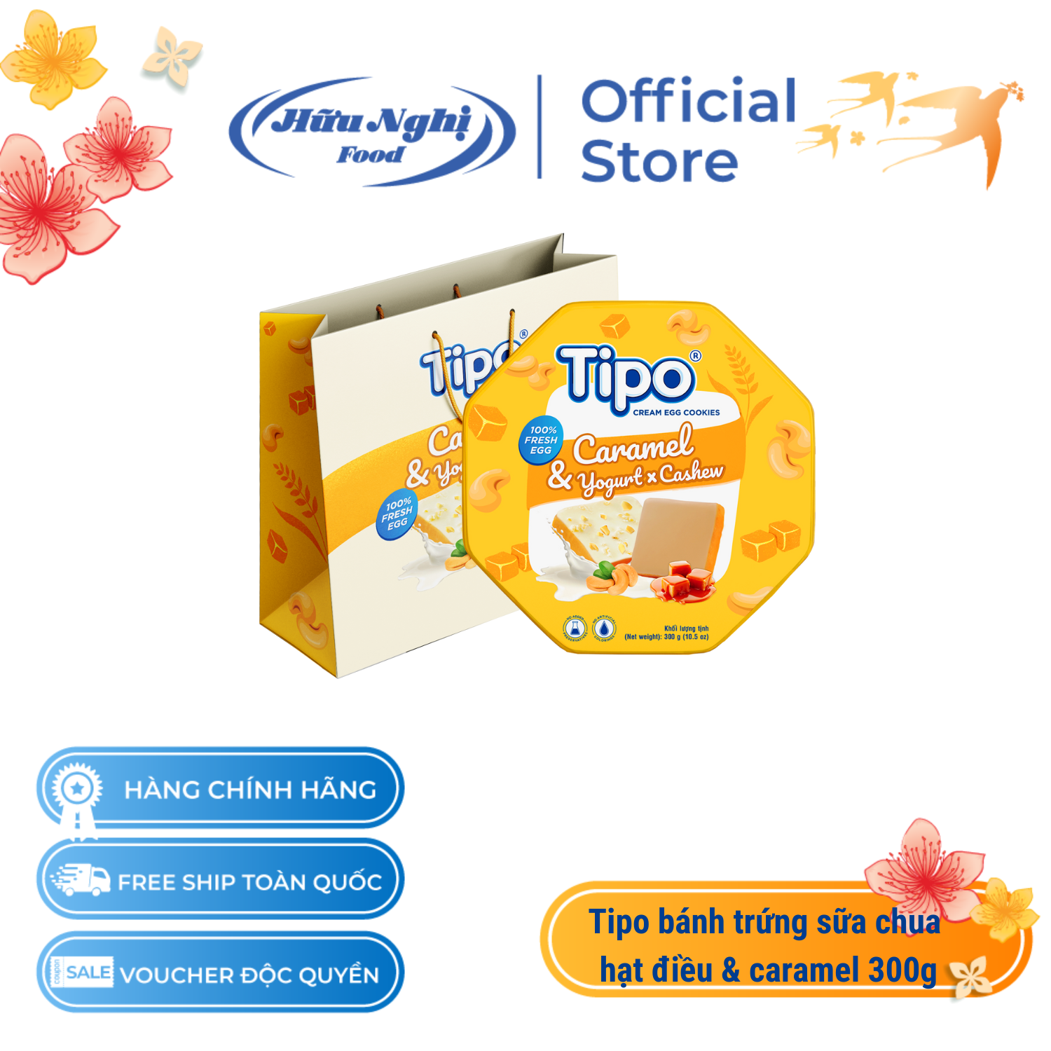 Bánh Tết Hộp Thiếc Tipo sữa chua rắc hạt điều & caramel 300g