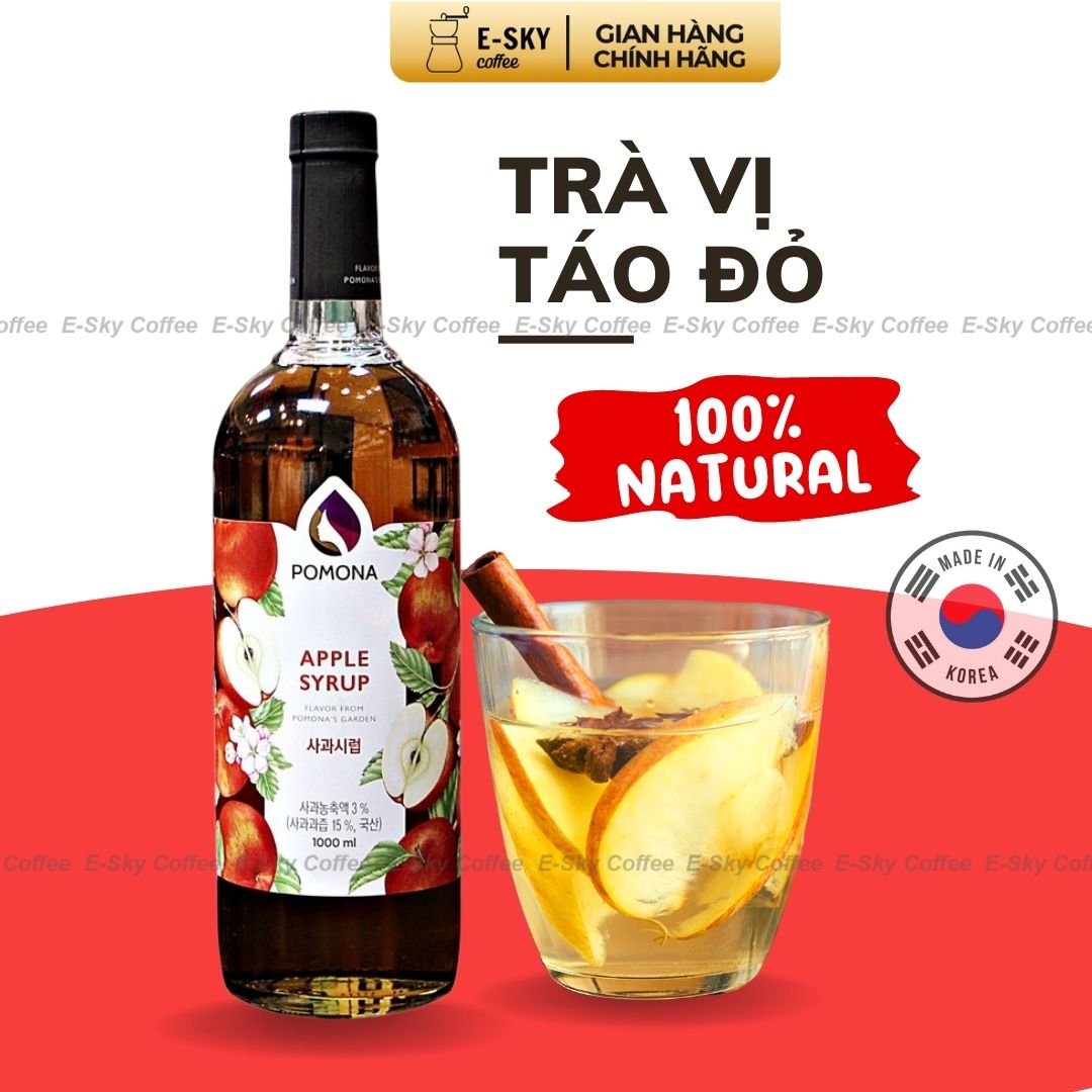 Siro Táo Đỏ Pomona Apple Syrup Nguyên Liệu Pha Chế Hàn Quốc Chai Thủy Tinh 1 lít