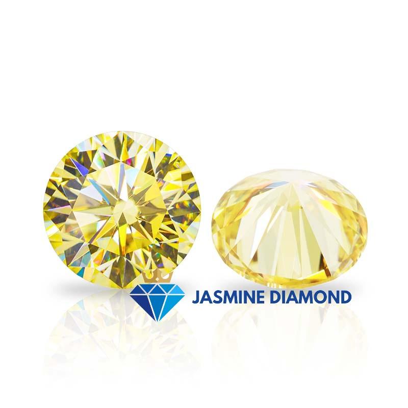 Kim cương nhân tạo Mỹ Moissanite giác cắt tròn màu vàng vivid