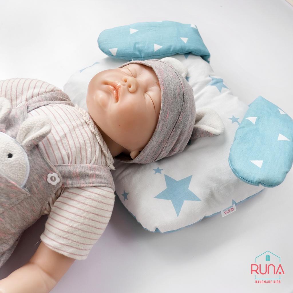 Gối lót chống bẹp đầu cho trẻ sơ sinh RUNA KIDS Cotton Hàn 100% hình tai thú đáng yêu mềm mịn giúp bé ngủ ngon