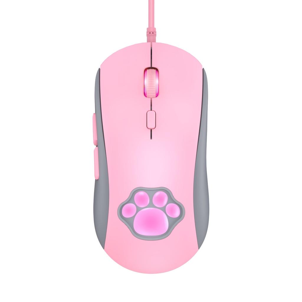 Chuột chơi game có dây ONIKUMA CW918 Catpaw màu hồng và trắng với đèn RGB [Hàng chính hãng