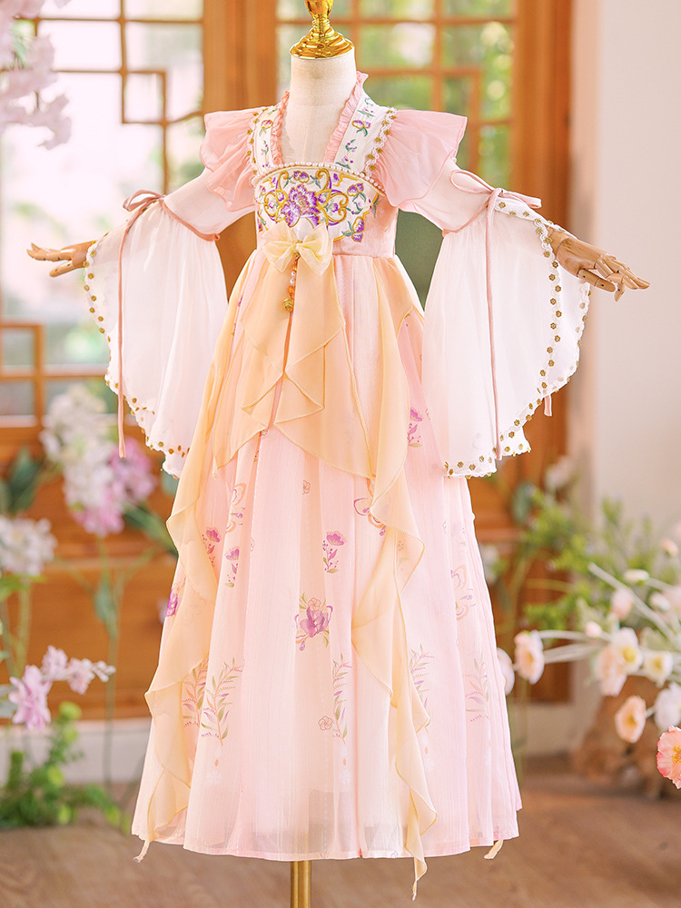 Đầm váy công chúa cổ trang hanfu thêu hoa cho bé gái diện lễ tết trung thu đẹp size 100-160 hàng Quảng Châu