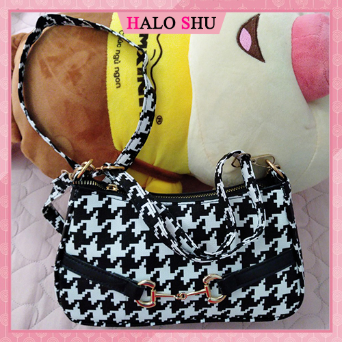 Túi xách nữ, túi cắp nách khoá móc chất da hoạ tiết đen trắng phù hợp đi chơi HALO SHU size 22 mã DC0054