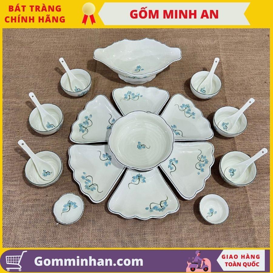 Bộ đồ ăn sứ Bộ Bát đĩa hoa mặt trời 15 món Men Kem Gốm Sứ Bát Tràng-Gốm Minh An-Bộ đồ ăn đẹp