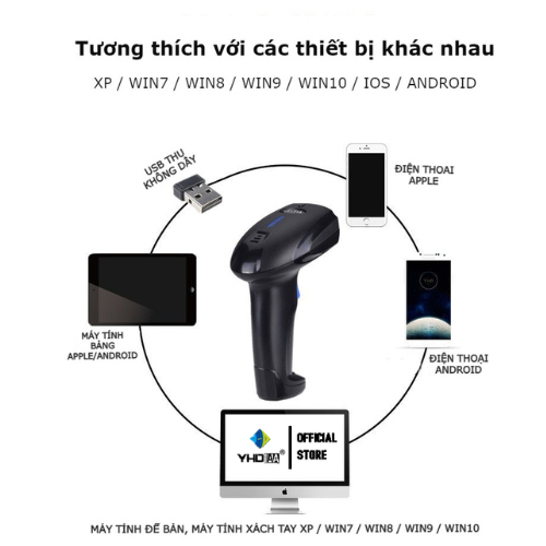 Máy quét mã vạch Bluetooth YHD 3100 2D - Máy đọc mã vạch QRCODE kết nối Bluetooth, 2.4G trên Điện thoại, Laptop - Hàng nhập khẩu