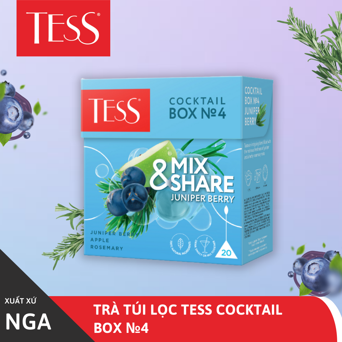 Trà ô long Tess Mix and Share vị quả đỗ tùng 20 gói/hộp